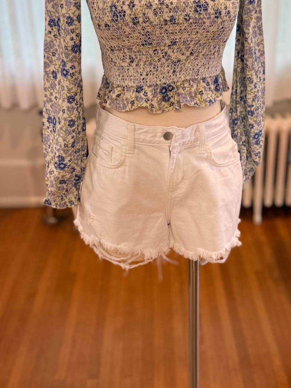 Lagence White Frayed Hem High-Rise Jean Shorts